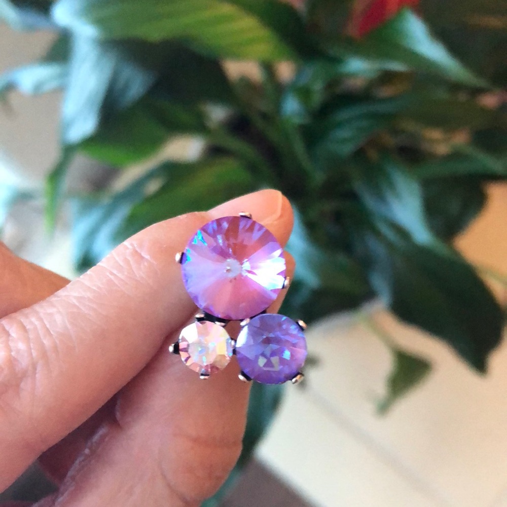Fuchsia Grape And Aurora Borealis Crystal Earrings - image 1